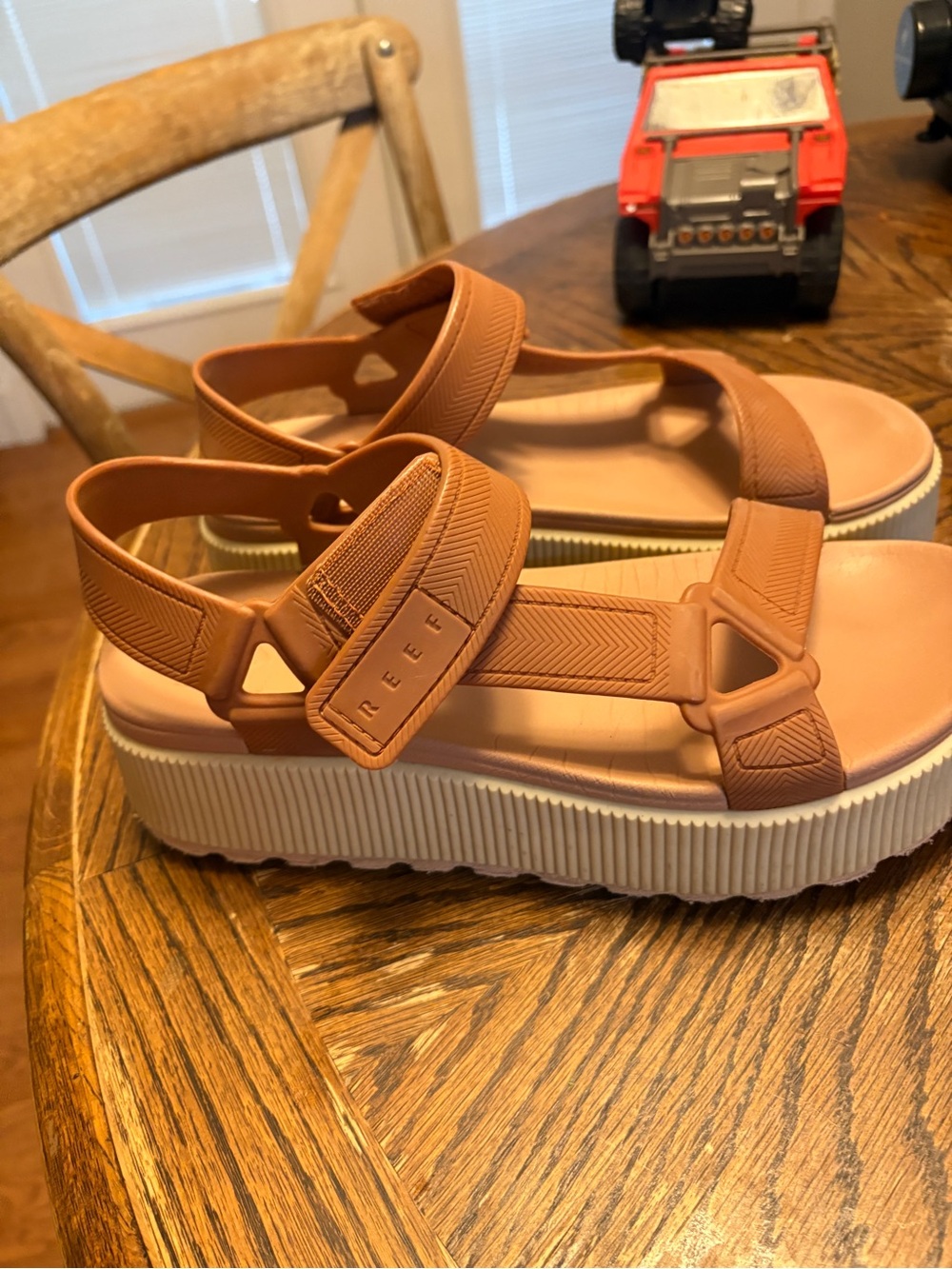Reef Platform Sandals in Tan and Cream - Picture 2 of 4